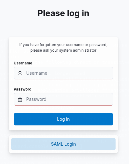 Kibana login page with password based authentication and SAML authentication link